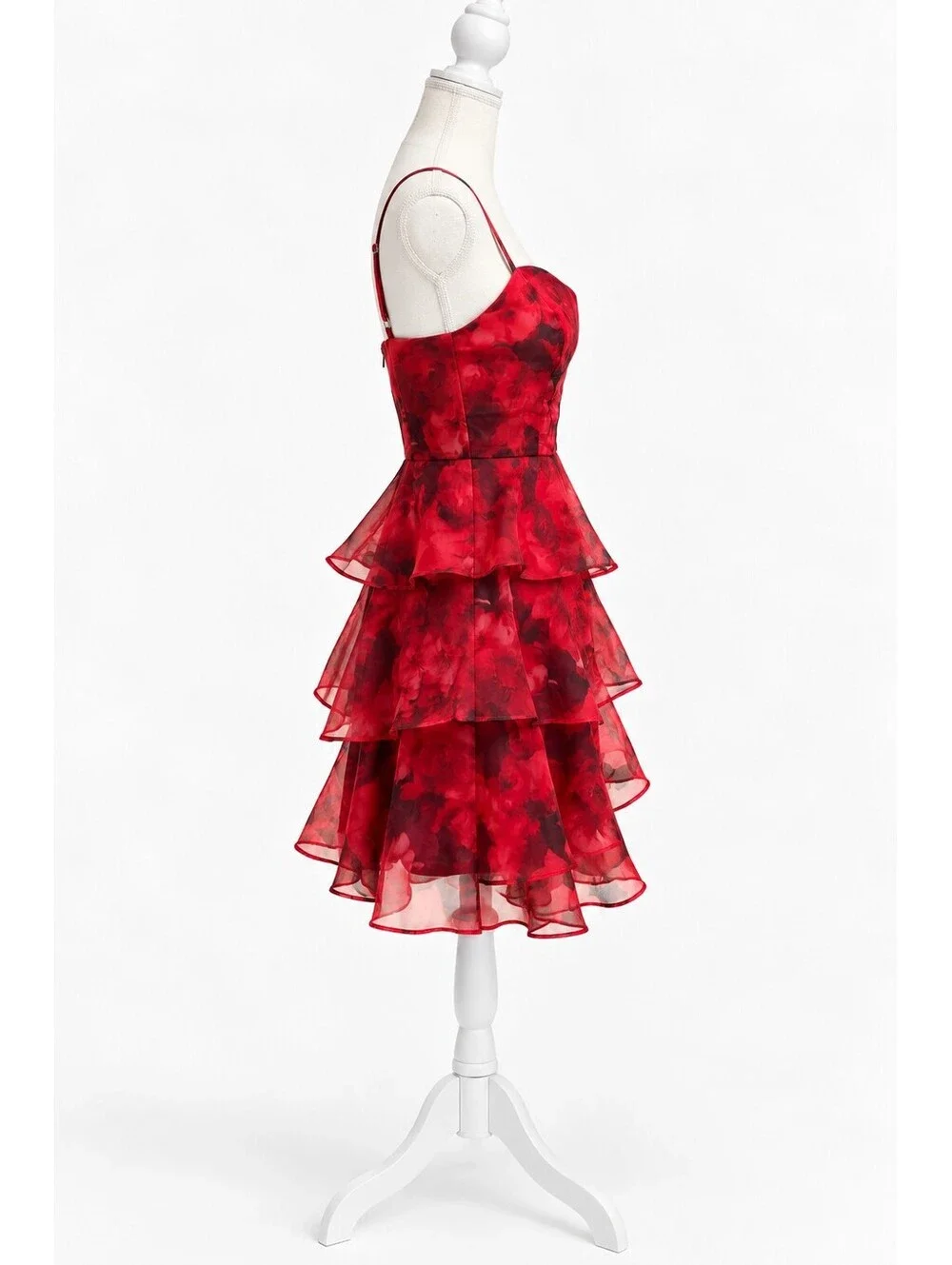 BCX Red Rose Floral Tiered Ruffle Cocktail Dress Size M NWOT